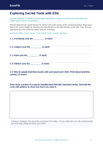 Sacred Texts Activity Sheet for Grade 3 | Social Studies | BookFlik