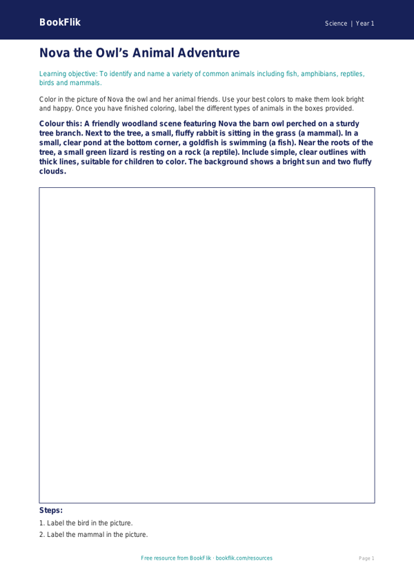 Free Animals Including Humans Colouring Page | Kindergarten | Science | BookFlik worksheet preview — Science Animals Including Humans
