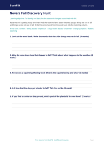 Free Autumn Science Activity Sheet | Kindergarten | Science | BookFlik