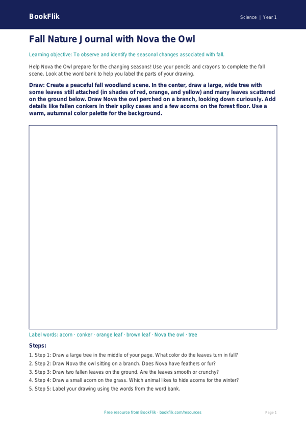 Free Autumn Science Drawing Sheet | Kindergarten | Science | BookFlik worksheet preview — Science Autumn Science