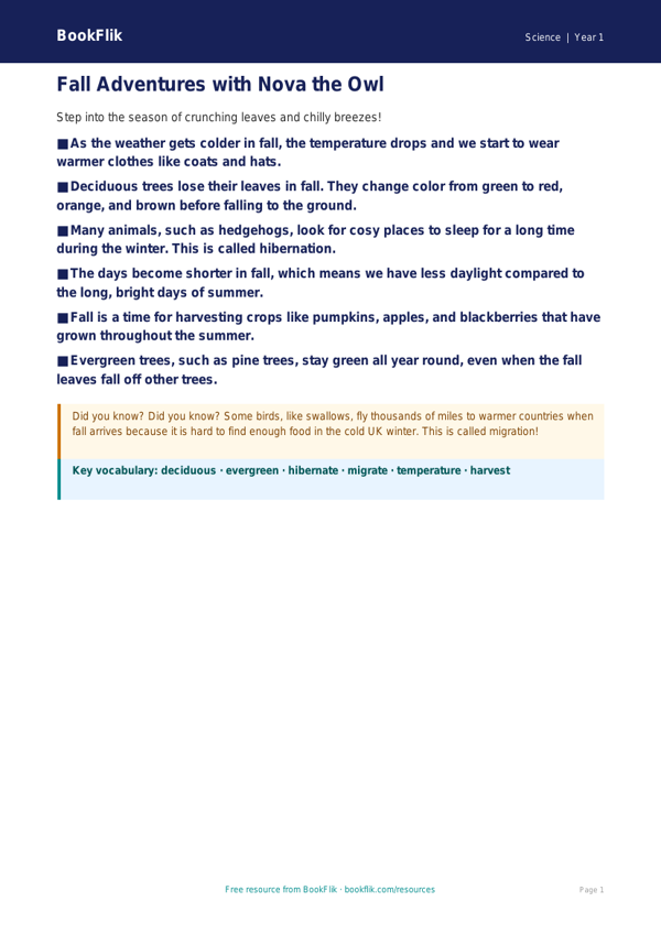 Free Autumn Science Poster | Kindergarten | Science | BookFlik worksheet preview — Science Autumn Science