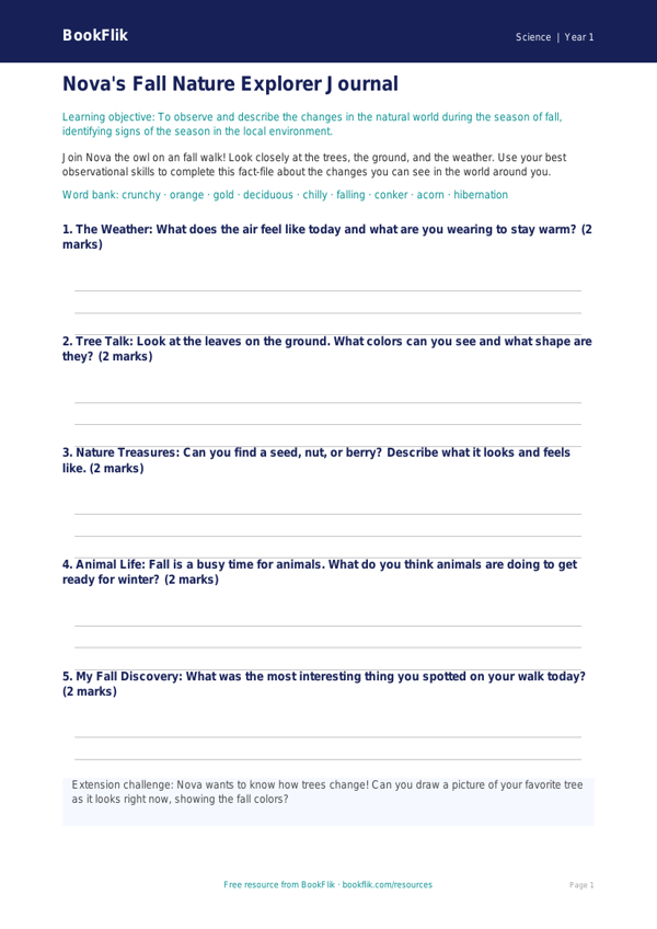 Free Autumn Science Template | Kindergarten | Science | BookFlik worksheet preview — Science Autumn Science