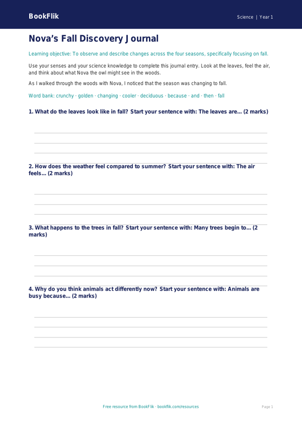 Free Autumn Science Writing Frame | Kindergarten | Science | BookFlik worksheet preview — Science Autumn Science