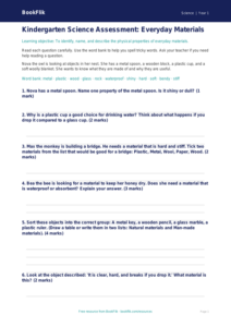 Free Everyday Materials Assessment | Kindergarten | Science | BookFlik