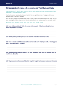 Free Human Body Assessment | Kindergarten | Science | BookFlik