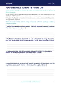 Free Nutrition Writing Frame | Grade 4 | Science | BookFlik