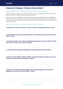 Free Seasonal Changes Assessment | Kindergarten | Science | BookFlik