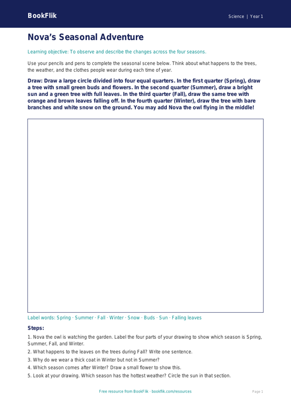 Free Seasonal Changes Drawing Sheet | Kindergarten | Science | BookFlik worksheet preview — Science Seasonal Changes