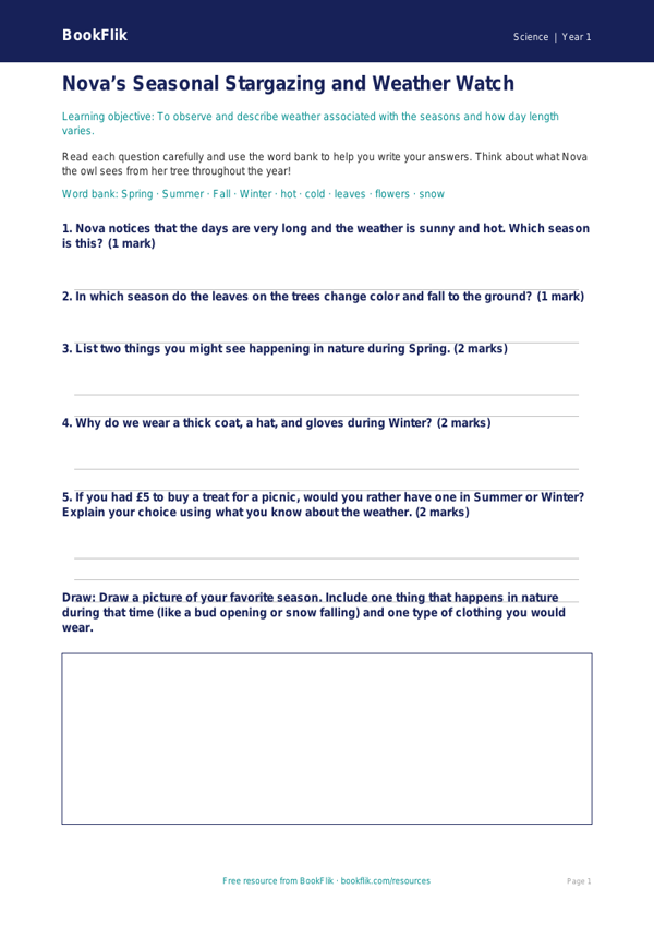 Free Seasonal Changes Worksheet | Kindergarten | Science | BookFlik worksheet preview — Science Seasonal Changes