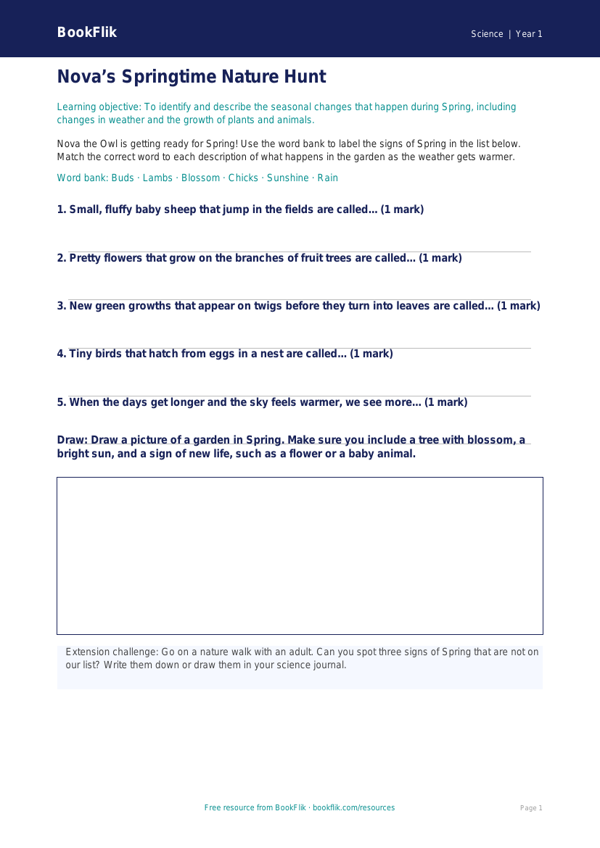 Free Spring Science Activity Sheet | Kindergarten | Science | BookFlik worksheet preview — Science Spring Science