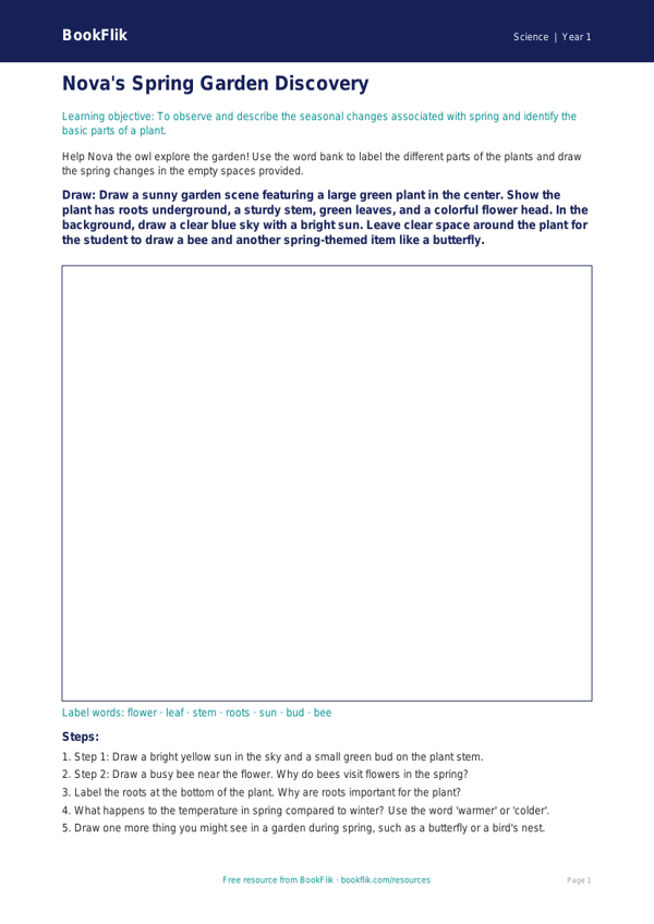 Free Spring Science Drawing Sheet | Kindergarten | Science | BookFlik worksheet preview — Science Spring Science
