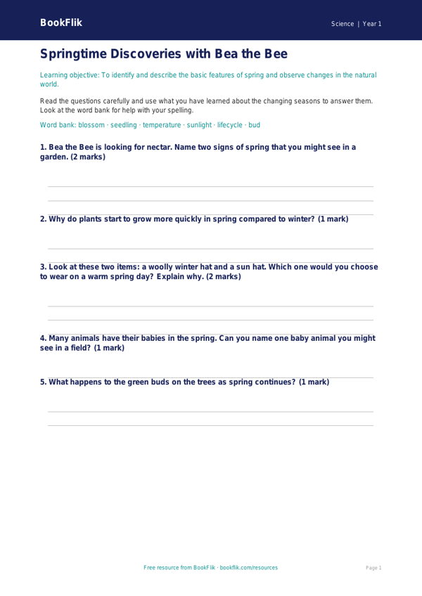 Free Spring Science Worksheet | Kindergarten | Science | BookFlik worksheet preview — Science Spring Science