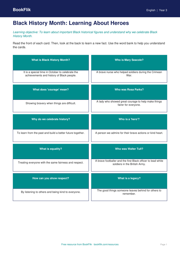 Black History Month Activities for Year 3 | Australian Curriculum worksheet preview — English Black History Month