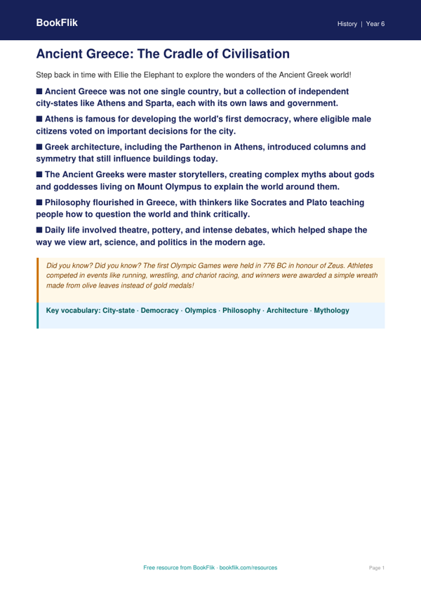 Free Ancient Greece Poster | Year 6 | History | BookFlik