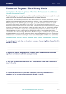 Black History Month Comprehension Year 6 | Australian Curriculum History