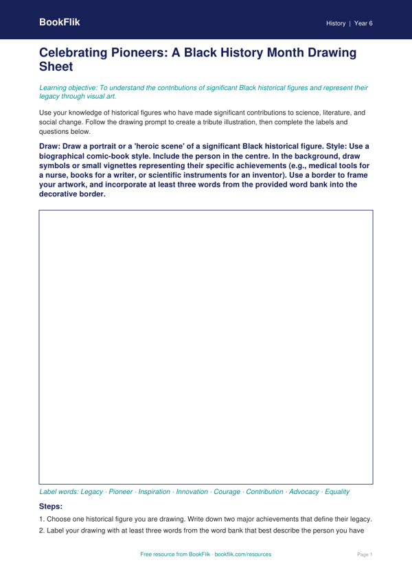 Black History Month Activity Sheet for Year 6 | History | BookFlik worksheet preview — History Black History Month