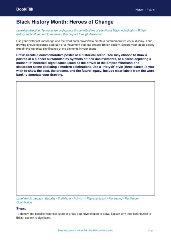 Black History Month History Resource | Year 6 | BookFlik worksheet preview — History Black History Month