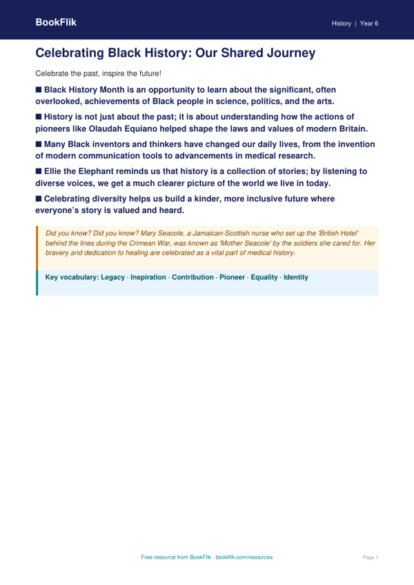 Black History Month Poster & Lesson | Year 6 History | BookFlik worksheet preview — History Black History Month