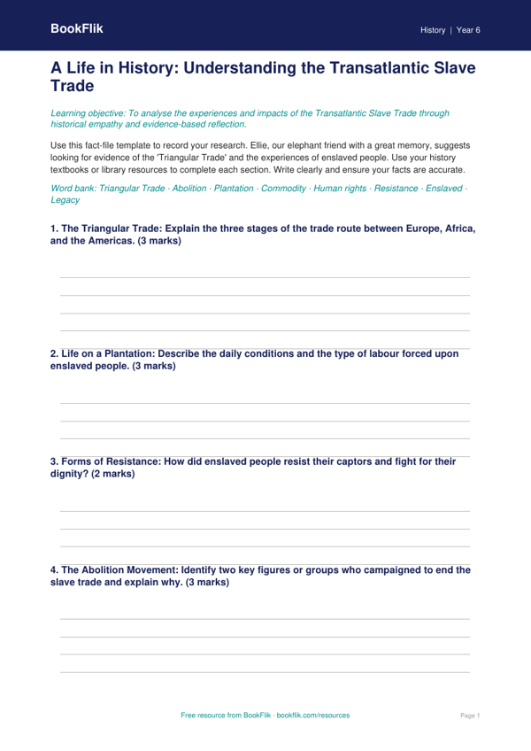 Year 6 History: Understanding Slavery and Human Rights | BookFlik