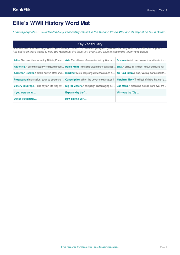 Free WW2 Word Mat | Year 6 History | Australian Curriculum worksheet preview — History Ww2