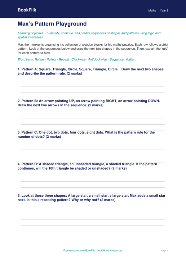 Free Non Verbal Reasoning Activity Sheet | Year 3 | Maths | BookFlik worksheet preview — Maths Non Verbal Reasoning