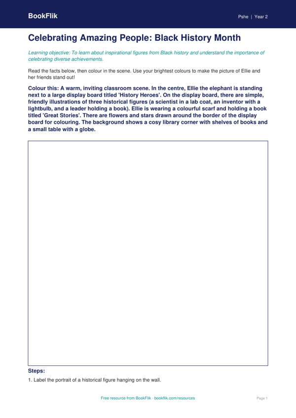 Free Black History Month Colouring Page | Year 2 | HASS / Personal Development | BookFlik worksheet preview — Pshe Black History Month