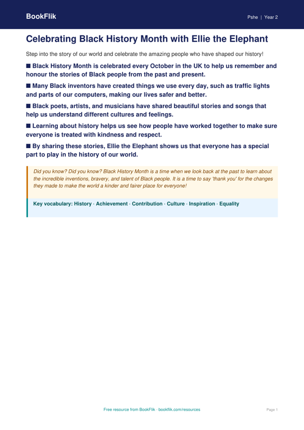 Free Black History Month Poster | Year 2 | HASS / Personal Development | BookFlik worksheet preview — Pshe Black History Month