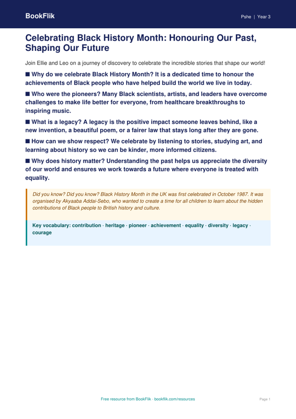Free Black History Month Poster | Year 3 | HASS / Personal Development | BookFlik worksheet preview — Pshe Black History Month
