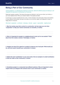 Free Community Worksheet | Year 4 | HASS / Personal Development | BookFlik