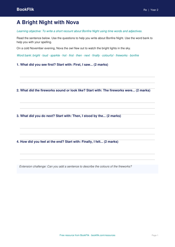 Free Bonfire Night Writing Frame | Year 2 | Religious Education | BookFlik worksheet preview — Re Bonfire Night