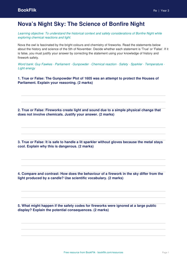 Bonfire Night Activity Sheet | Year 3 Religious Education | BookFlik worksheet preview — Re Bonfire Night