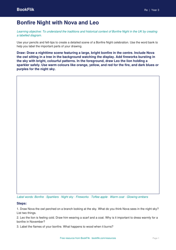 Bonfire Night Drawing Sheet | Year 3 Religious Education | BookFlik worksheet preview — Re Bonfire Night