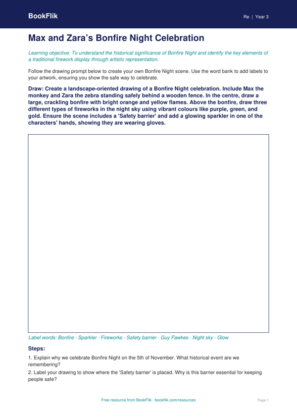 Bonfire Night Drawing Sheet | Year 3 Religious Education | BookFlik worksheet preview — Re Bonfire Night