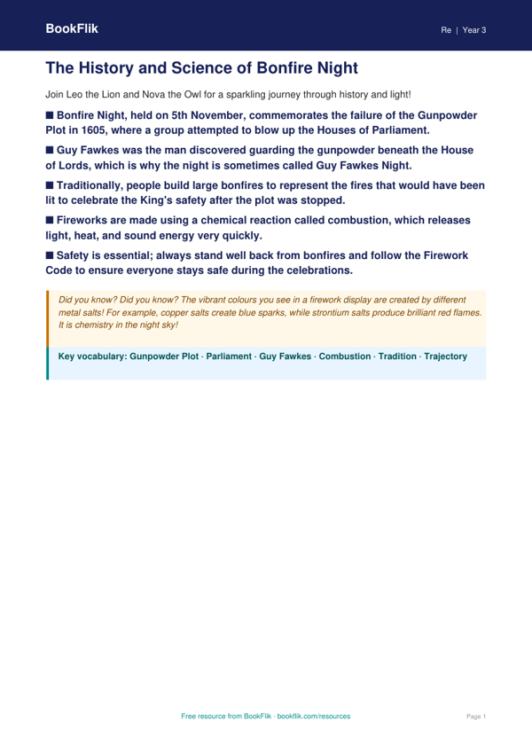 Bonfire Night History & Traditions | Year 3 Religious Education | BookFlik worksheet preview — Re Bonfire Night