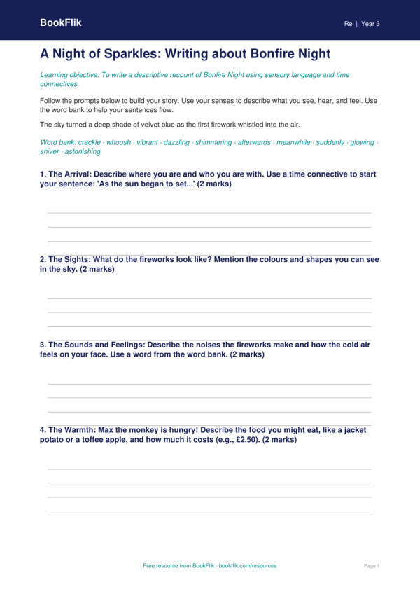 Free Bonfire Night Writing Frame | Year 3 | Religious Education | BookFlik worksheet preview — Re Bonfire Night