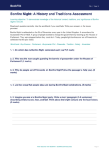 Free Bonfire Night Assessment | Year 6 | Religious Education | BookFlik