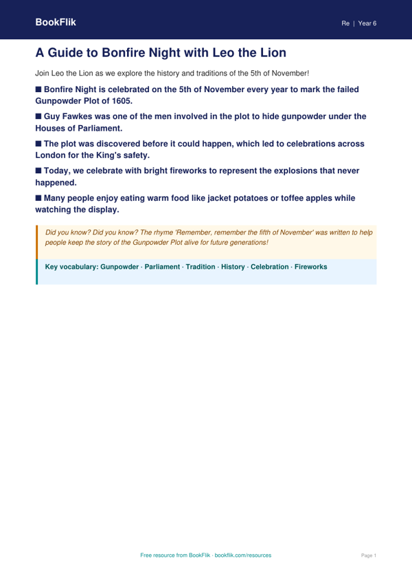 Free Bonfire Night Poster | Year 6 | Religious Education | BookFlik worksheet preview — Re Bonfire Night