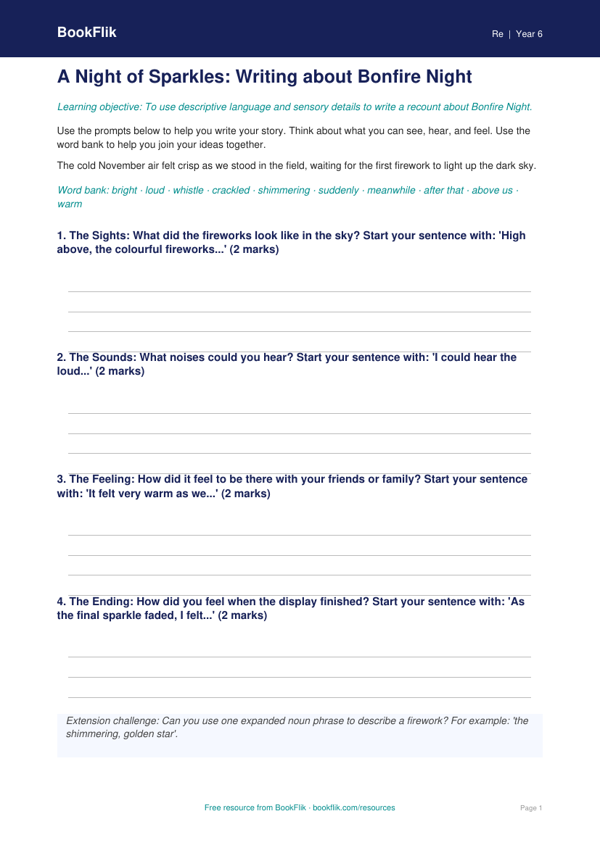 Free Bonfire Night Writing Frame | Year 6 | Religious Education | BookFlik worksheet preview — Re Bonfire Night