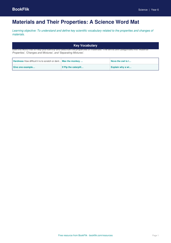 Free Properties Of Materials Word Mat | Year 6 | Science | BookFlik