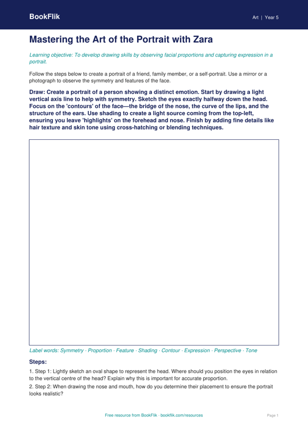 Free Portraits Drawing Sheet | Class 5 | Art | BookFlik worksheet preview — Art Portraits