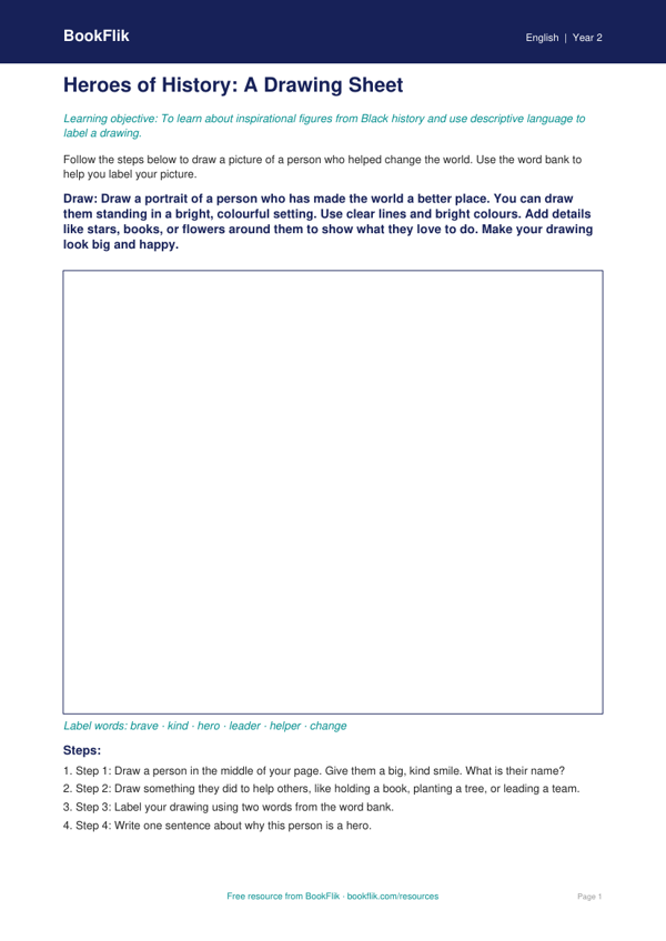 Free Black History Month Drawing Sheet | Class 2 | English | BookFlik ...