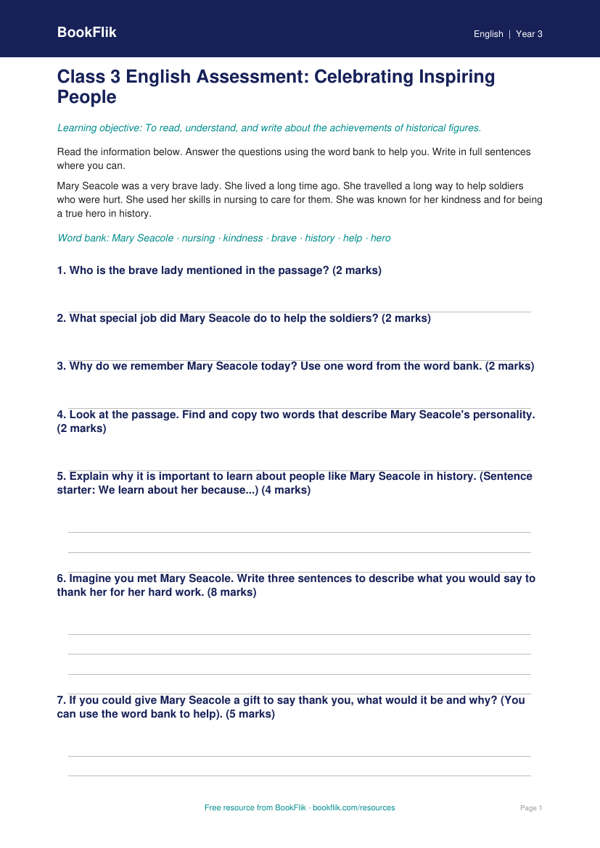 Free Black History Month Worksheet for Class 3 | CBSE English worksheet preview — English Black History Month