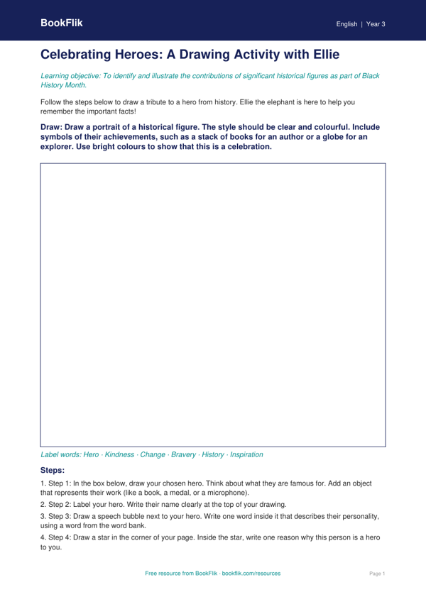 Free Black History Month Drawing Sheet | Class 3 | English | BookFlik worksheet preview — English Black History Month