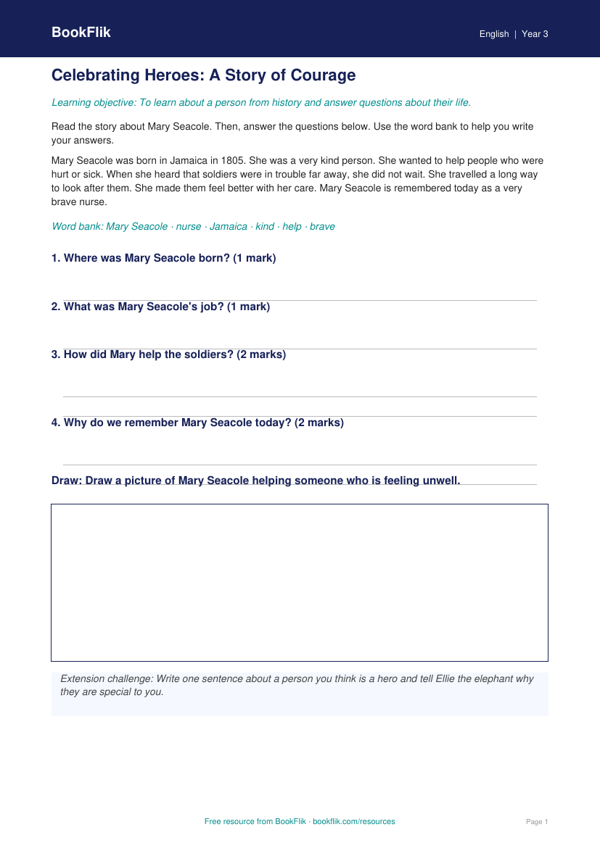 Black History Month Activity Sheet for Class 3 | CBSE | BookFlik worksheet preview — English Black History Month