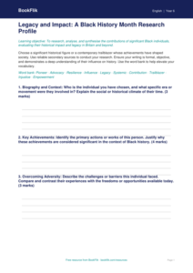 Black History Month Project Template for Class 6 | English | BookFlik