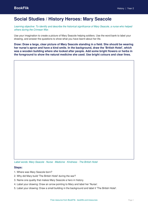 Free Black History Month Drawing Sheet | Class 2 | Social Studies / History | BookFlik worksheet preview — History Black History Month
