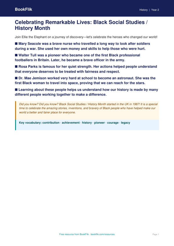 Black History Month Educational Poster for Class 2 | CBSE Social Studies worksheet preview — History Black History Month