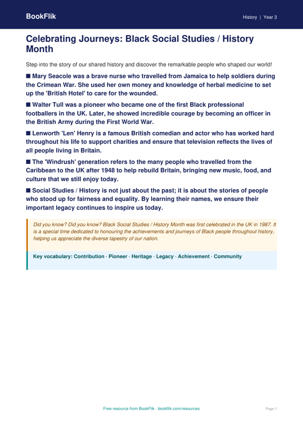 Free Black History Month Poster | Class 3 | Social Studies / History | BookFlik worksheet preview — History Black History Month