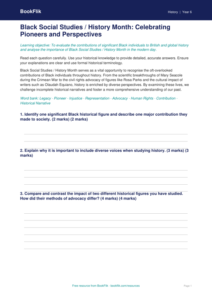 Free Black History Month Assessment | Class 6 | Social Studies / History | BookFlik