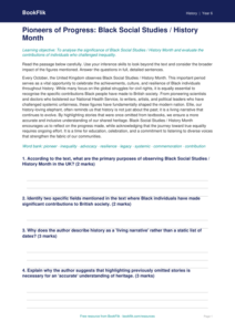Free Black History Month Comprehension | Class 6 | Social Studies / History | BookFlik
